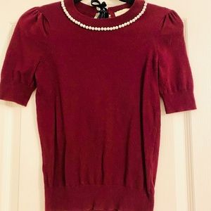 Kate Spade pearl embellished sweater -maroon
